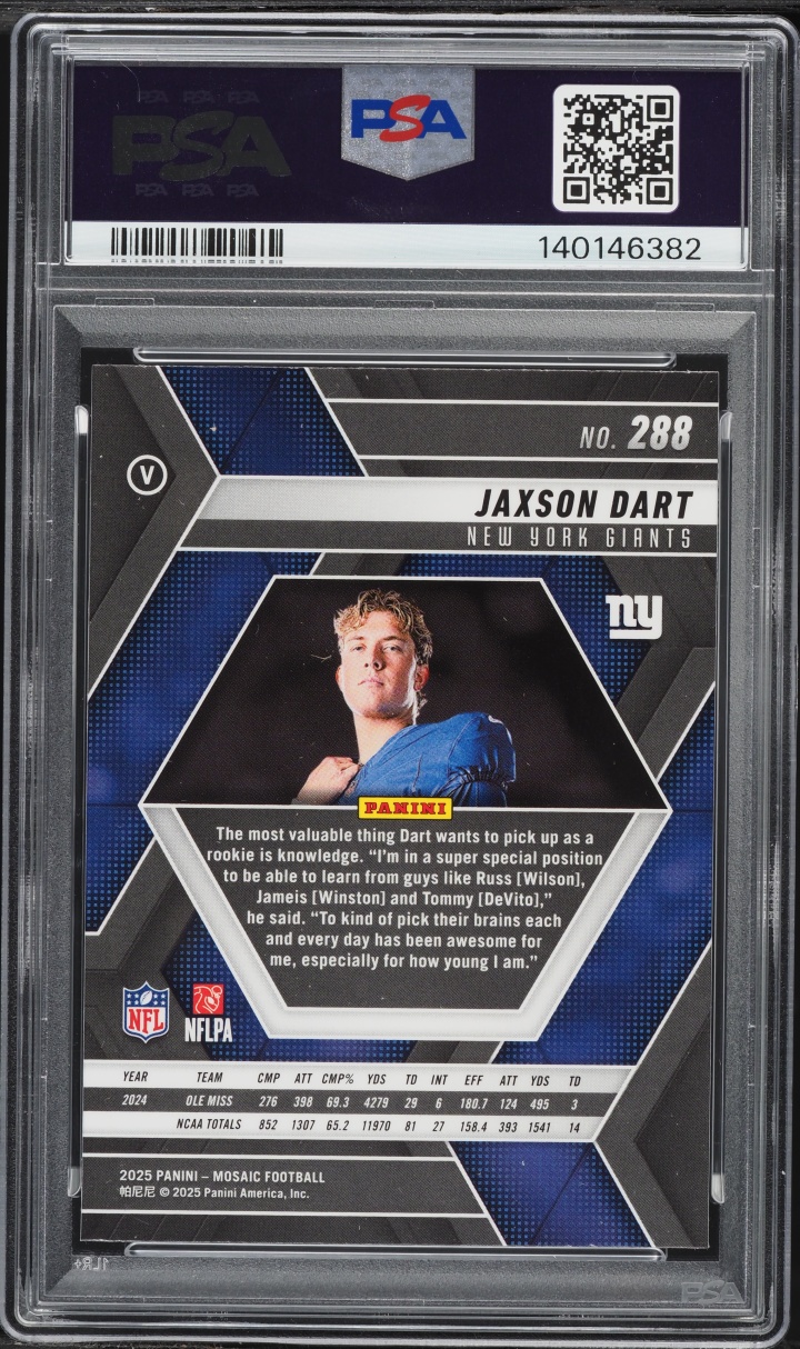 2025 Panini Mosaic Jaxson Dart ROOKIE #288 PSA 10 GEM MINT