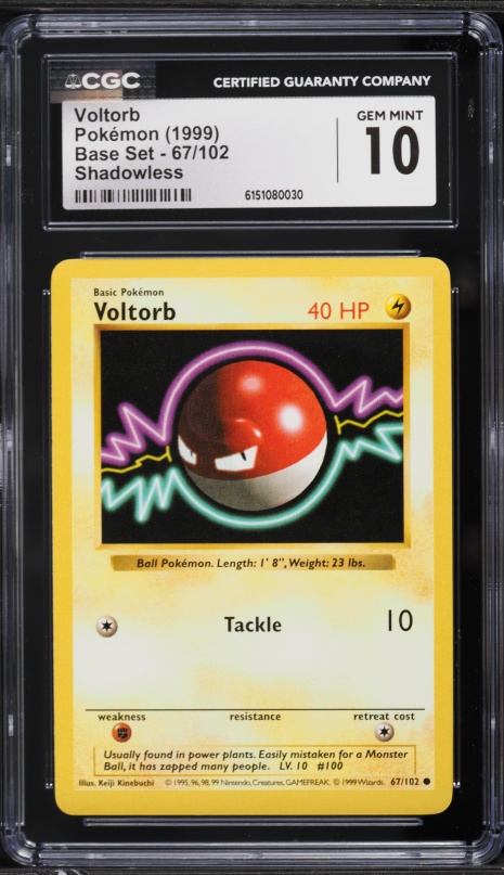 1999 Pokemon Base Set Shadowless Voltorb #67 CGC 10 GEM MINT