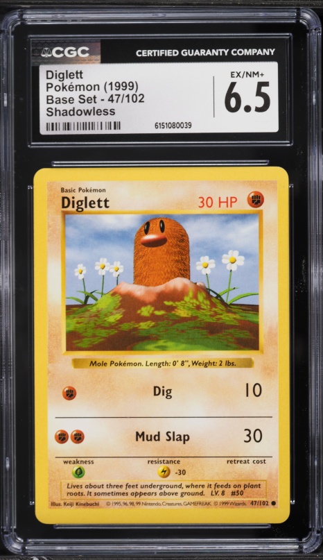 1999 Pokemon Base Set Shadowless Diglett #47 CGC 6.5 EXMT+