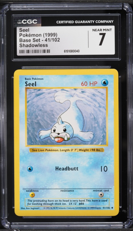 1999 Pokemon Base Set Shadowless Seel #41 CGC 7 NRMT