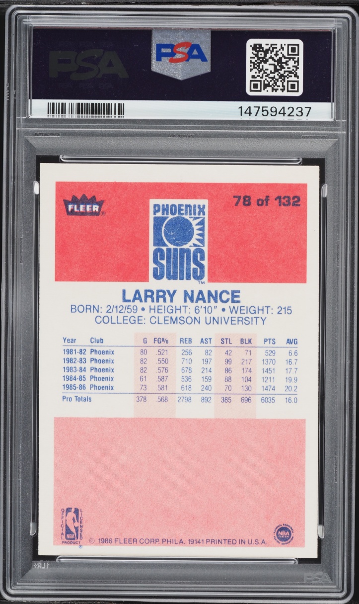 1986 Fleer Basketball Larry Nance #78 PSA 7 NRMT