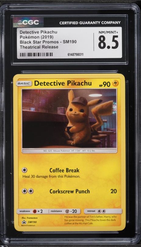2019 Pokemon Sun & Moon Black Star Promo Theatrical Release Detective Pikachu #SM190 CGC 8.5