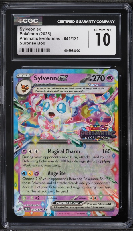 2025 Pokemon Scarlet & Violet Prismatic Evolutions Surprise Box Holo Sylveon ex #41 CGC 10 GEM