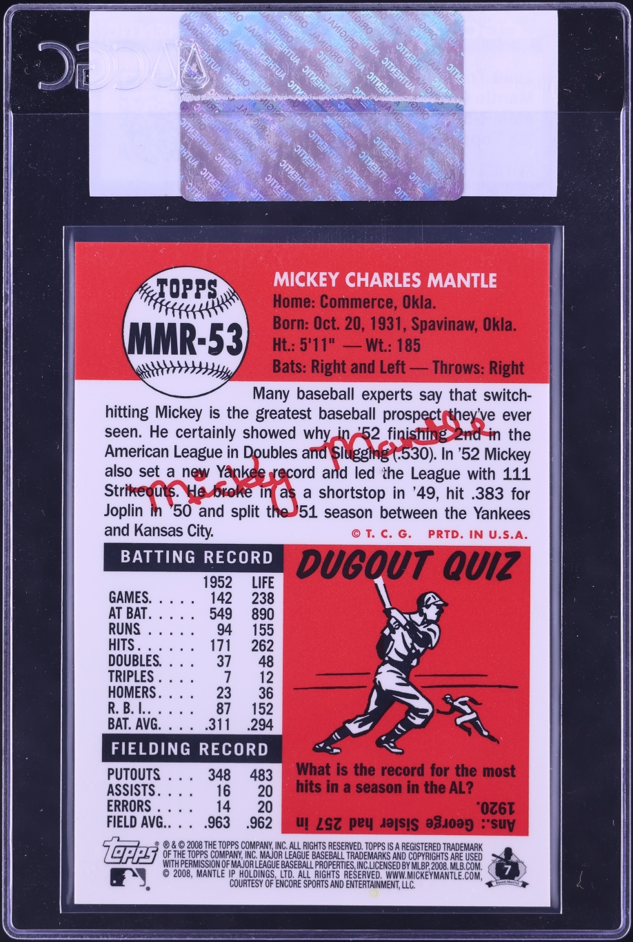 2008 Topps Complete Set '53 Chrome Reprints Blue Refractor Mickey Mantle CGC AUTH