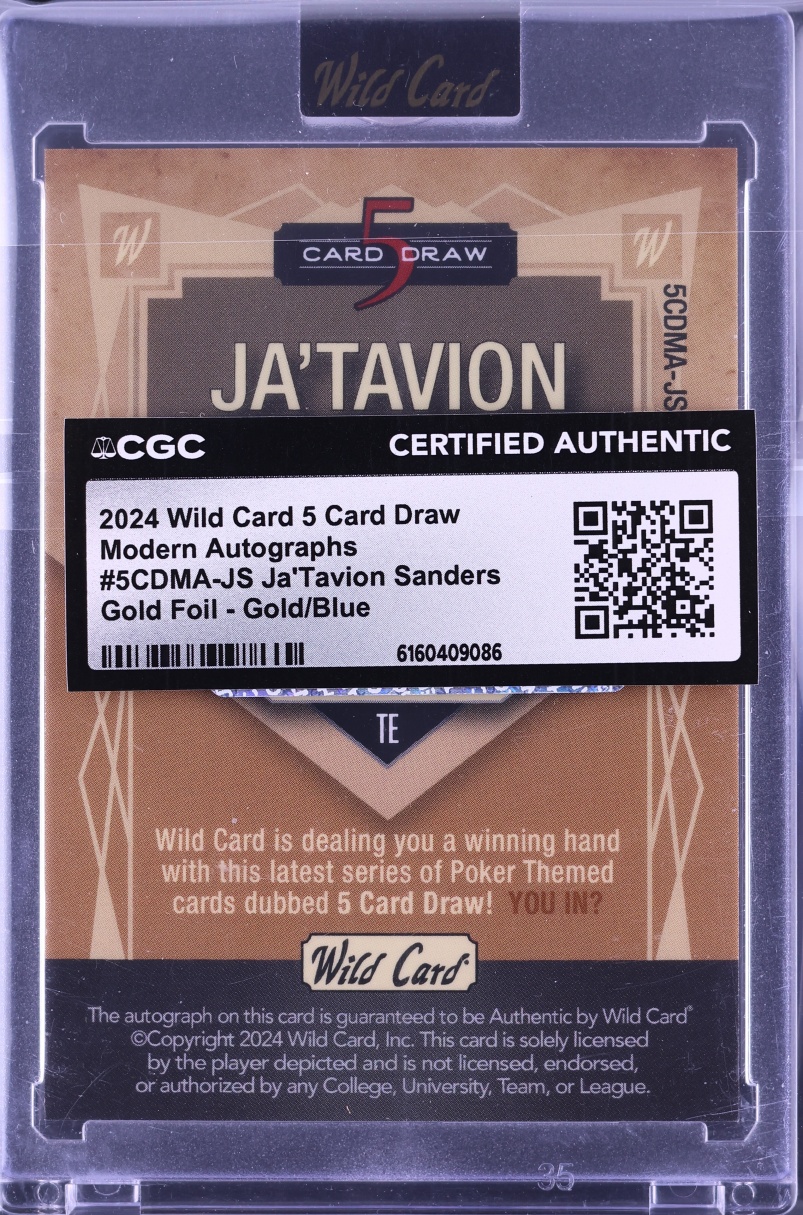 2024 Wild Card 5 Draw Modern Gold Foil Blue Ja'Tavion Sanders ROOKIE AUTO 1/1 #5CDMAJS CGC AUTH