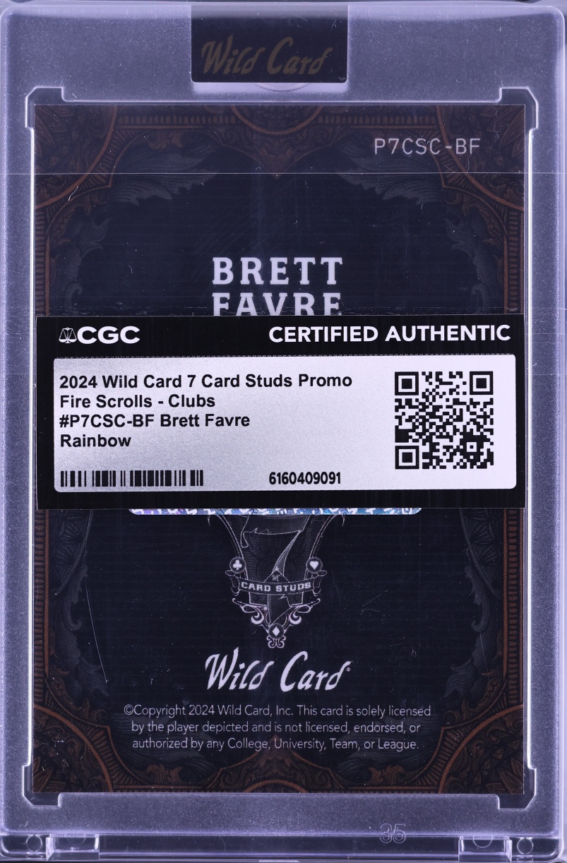 2024 Wild Card 7 Card Studs Promo Fire Scrolls Clubs Rainbow Brett Favre 1/1 #P7CSC-BF CGC AUTH