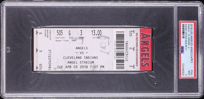 2018 Los Angeles Angels Vs Cleveland Indians Full Ticket Shohei Ohtani MLB HR #1 PSA 9 MINT