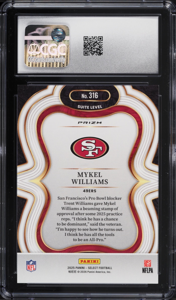 2025 Select Zebra Mykel Williams ROOKIE #316 CGC 10 GEM MINT