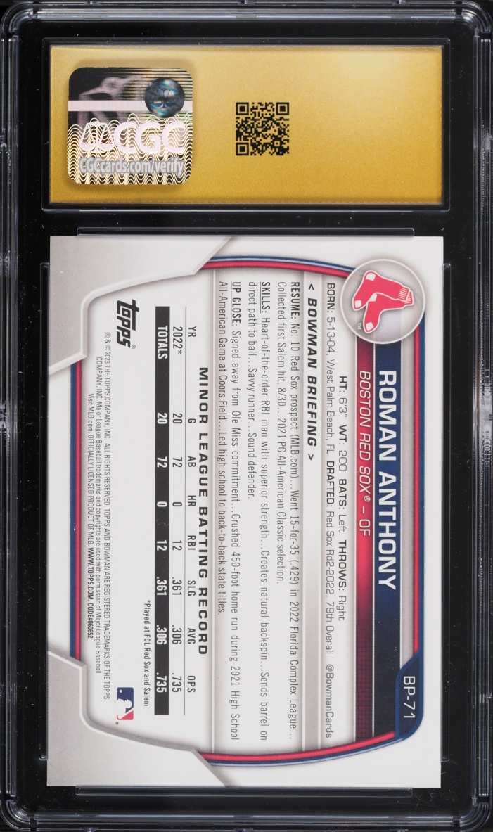 2023 Bowman Roman Anthony PROSPECT #BP-71 CGC 10 PRISTINE