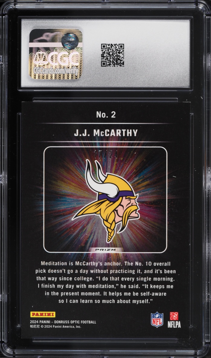 2024 Donruss Optic Light it Up Dragon J.J. McCarthy ROOKIE #2 CGC 9.5 MINT+