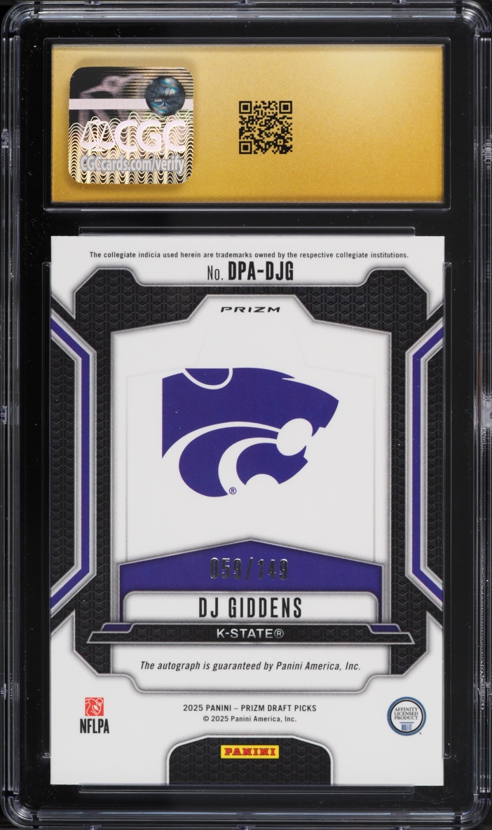 2025 Panini Prizm Draft Picks Blue Ice DJ Giddens ROOKIE AUTO /149 #DPA-DJG CGC 10 PRISTINE