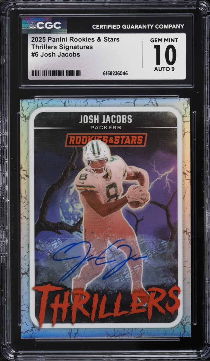 2025 Panini Rookies & Stars Thrillers Signatures Josh Jacobs ROOKIE AUTO /25 #6 CGC 10 GEM MINT
