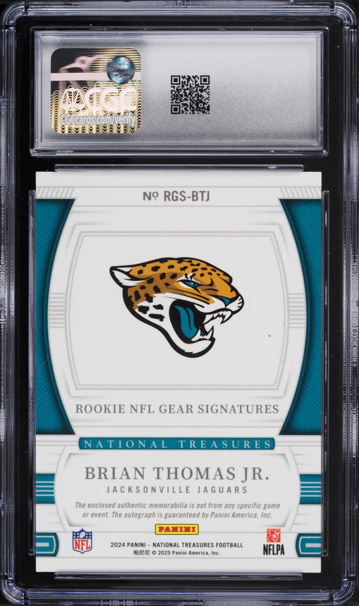 2024 National Treasures NFL Gear Combos Brian Thomas Jr. ROOKIE PATCH AUTO #RGS-BTJ CGC 8