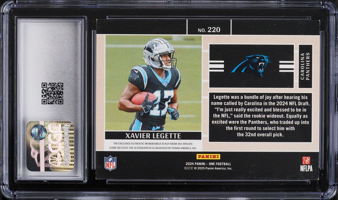 2025 Panini Immaculate Collection '24 One Big Xavier Legette ROOKIE PATCH AUTO /10 #220 CGC 8