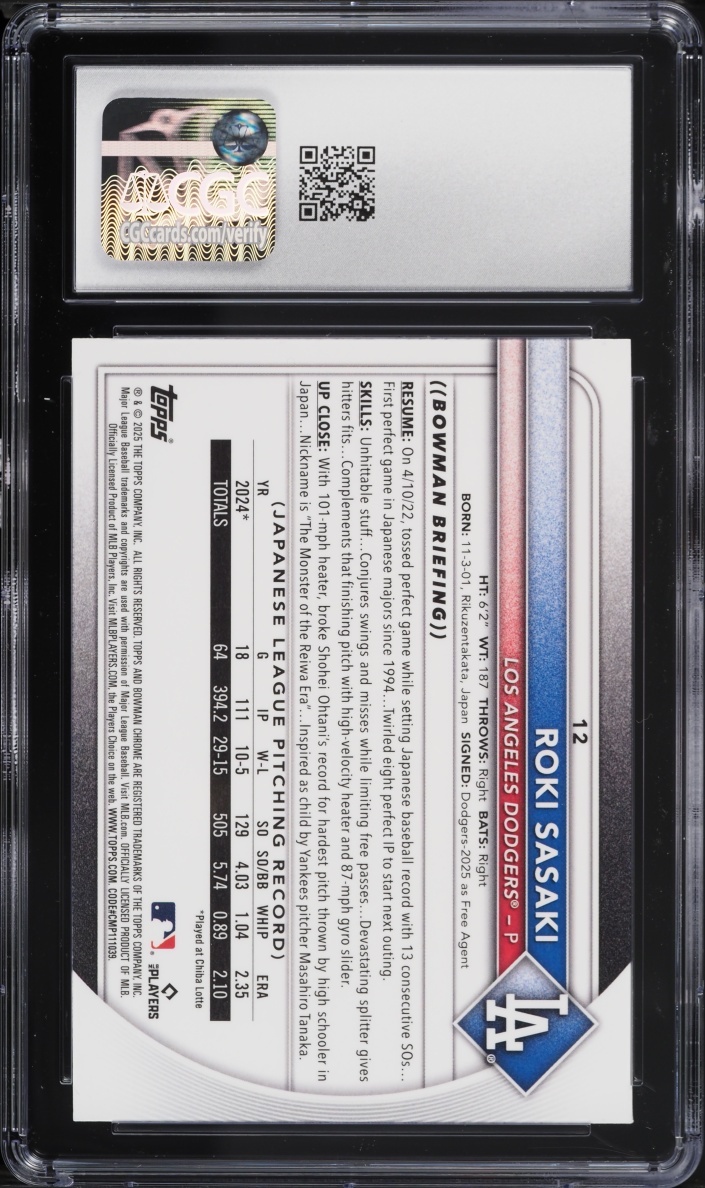 2025 Bowman Chrome Mega Box Roki Sasaki ROOKIE #12 CGC 8.5 NM-MT+