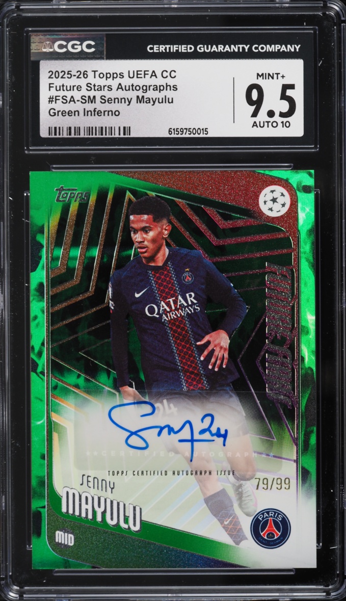2025 Topps UEFA CC Future Stars Green Inferno Senny Mayulu AUTO /99 #FSA-SM CGC 9.5 MINT+