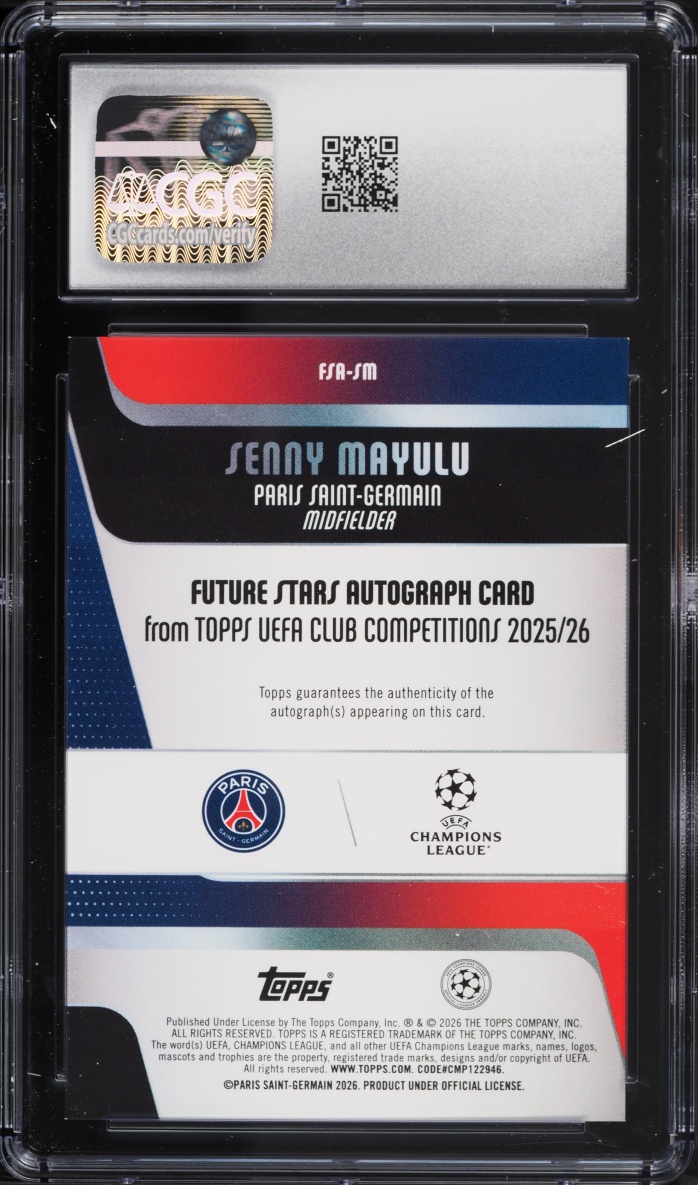 2025 Topps UEFA CC Future Stars Green Inferno Senny Mayulu AUTO /99 #FSA-SM CGC 9.5 MINT+
