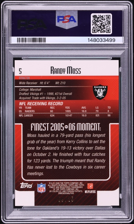 2006 Finest Black Xfractor Randy Moss /25 #5 PSA 10 GEM MINT