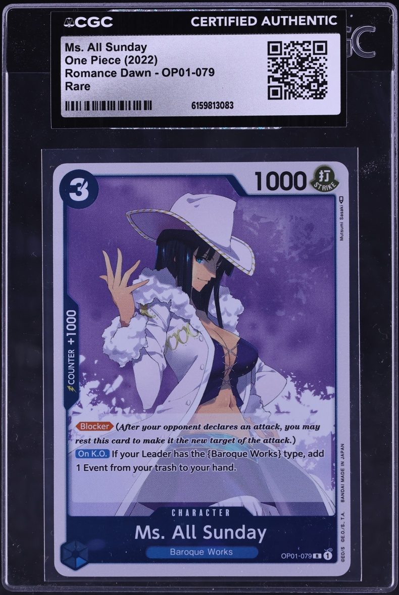 one piece trading card game romance dawn 2022 Ms. All Sunday #OP01-079 CGC AUTH on Fanatics Collect Character Cost One Piece: Romance Dawn Booster