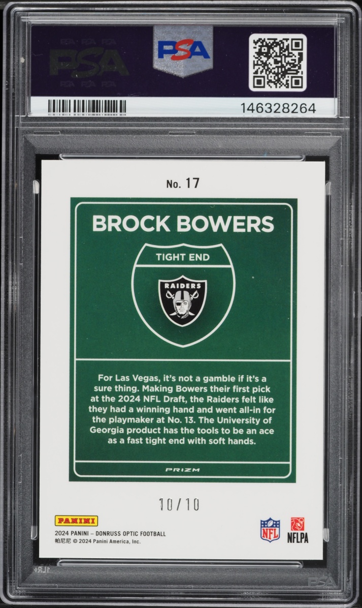 2024 Donruss Optic Downtown Gold Brock Bowers ROOKIE 10/10 #17 PSA 10 GEM MINT