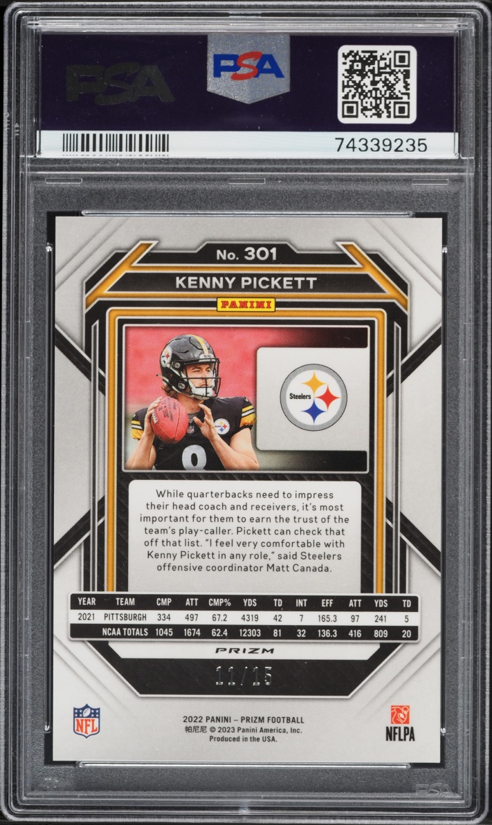 2022 Panini Prizm Forest Camo Kenny Pickett ROOKIE /15 #301 PSA 10 GEM MINT