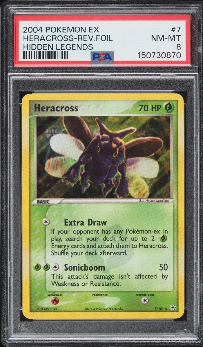 2004 Pokemon EX Hidden Legends Reverse Holo Heracross #7 PSA 8 NM-MT