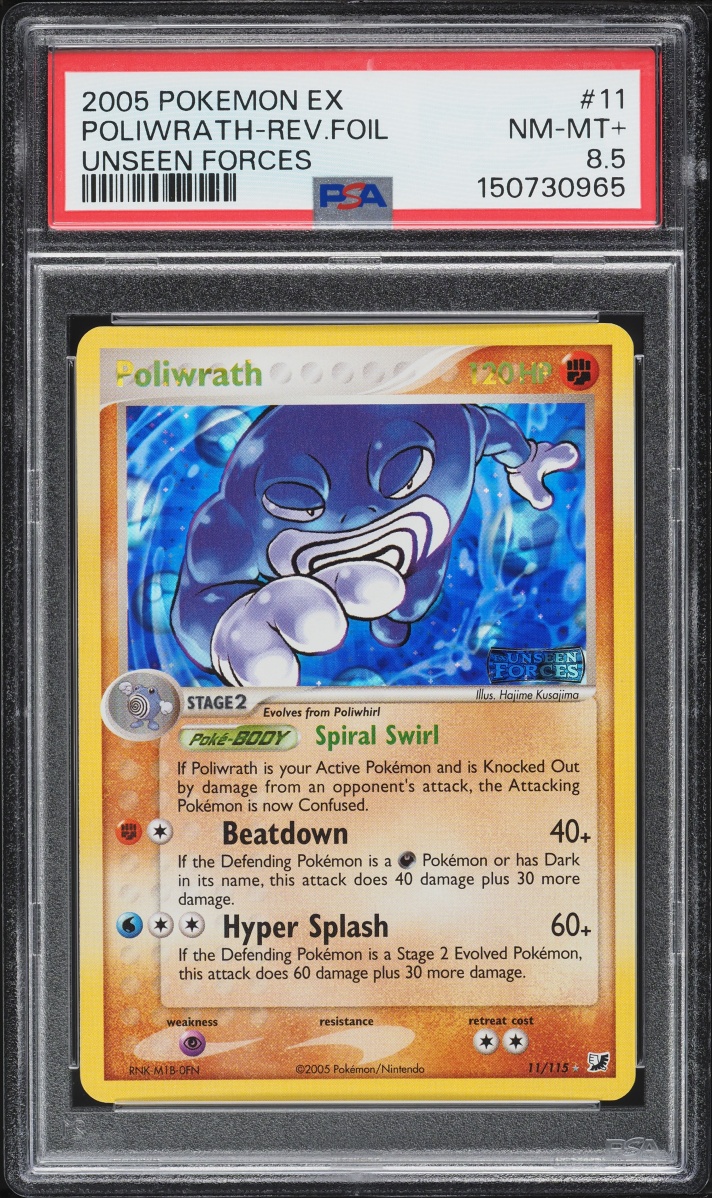 2005 Pokemon EX Unseen Forces Reverse Holo Poliwrath #11 PSA 8.5 NM-MT+