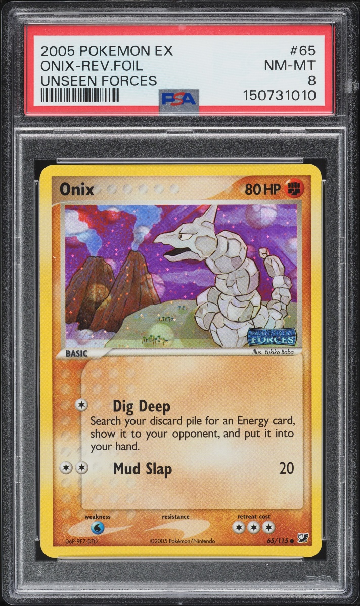 2005 Pokemon EX Unseen Forces Reverse Holo Onix #65 PSA 8 NM-MT