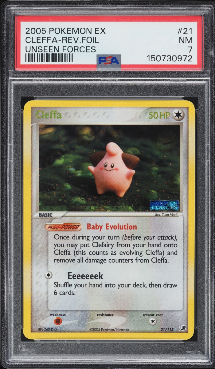 2005 Pokemon EX Unseen Forces Reverse Holo Cleffa #21 PSA 7 NRMT