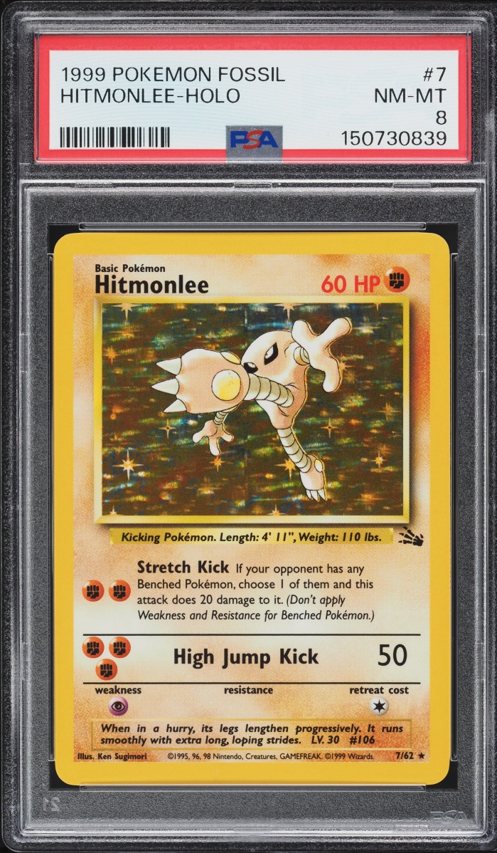 1999 Pokemon Fossil Holo Hitmonlee #7 PSA 8 NM-MT