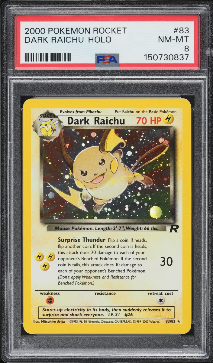 2000 Pokemon Team Rocket Holo Dark Raichu #83 PSA 8 NM-MT