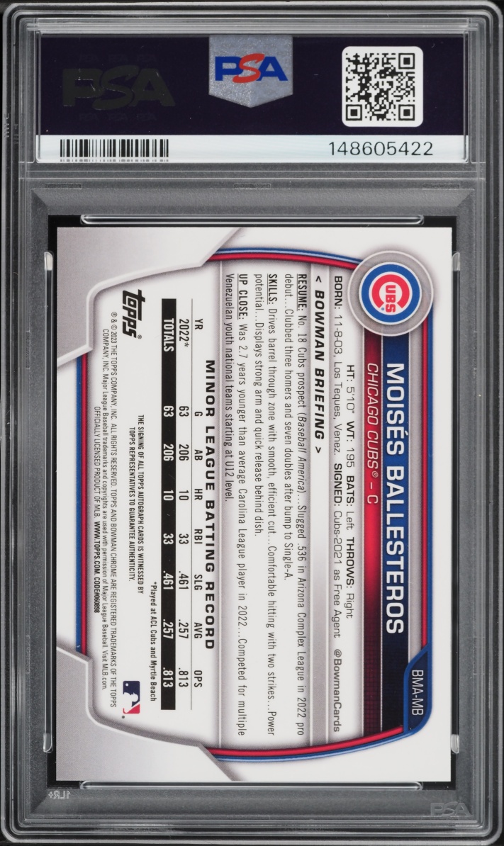 2023 Bowman Chrome Mega Box Moises Ballesteros PROSPECT AUTO #MB PSA 10 GEM MINT