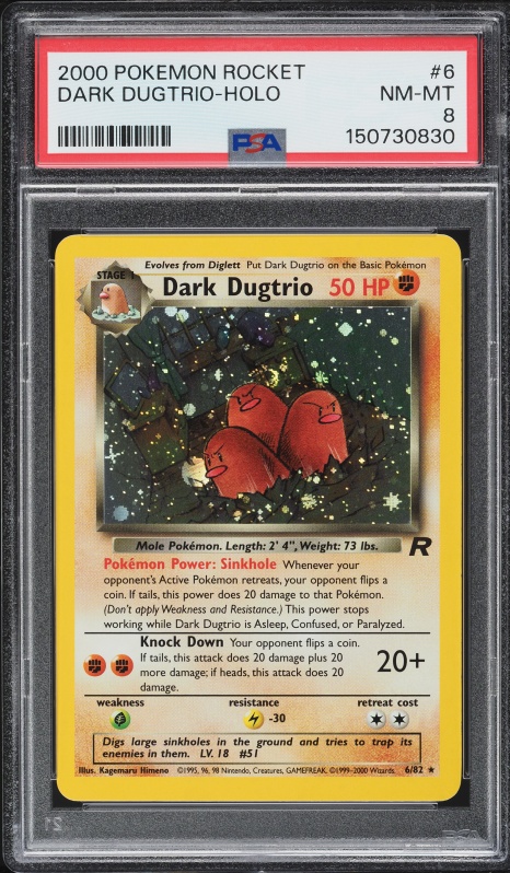 2000 Pokemon Team Rocket Holo Dark Dugtrio #6 PSA 8 NM-MT