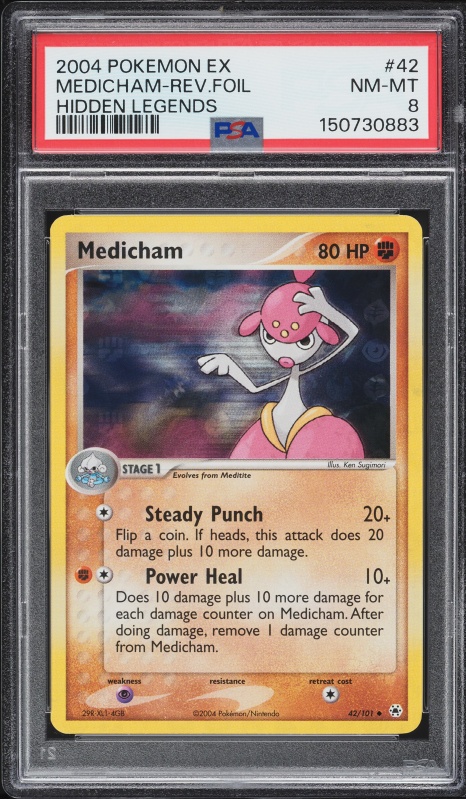 2004 Pokemon EX Hidden Legends Reverse Holo Medicham #42 PSA 8 NM-MT