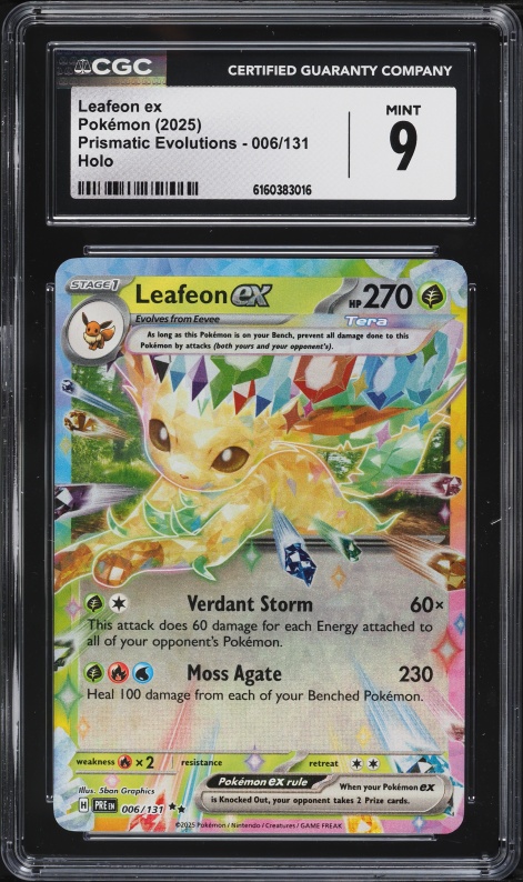 2025 Pokemon Scarlet & Violet Prismatic Evolutions Holo Leafeon Ex #6 CGC 9 MINT