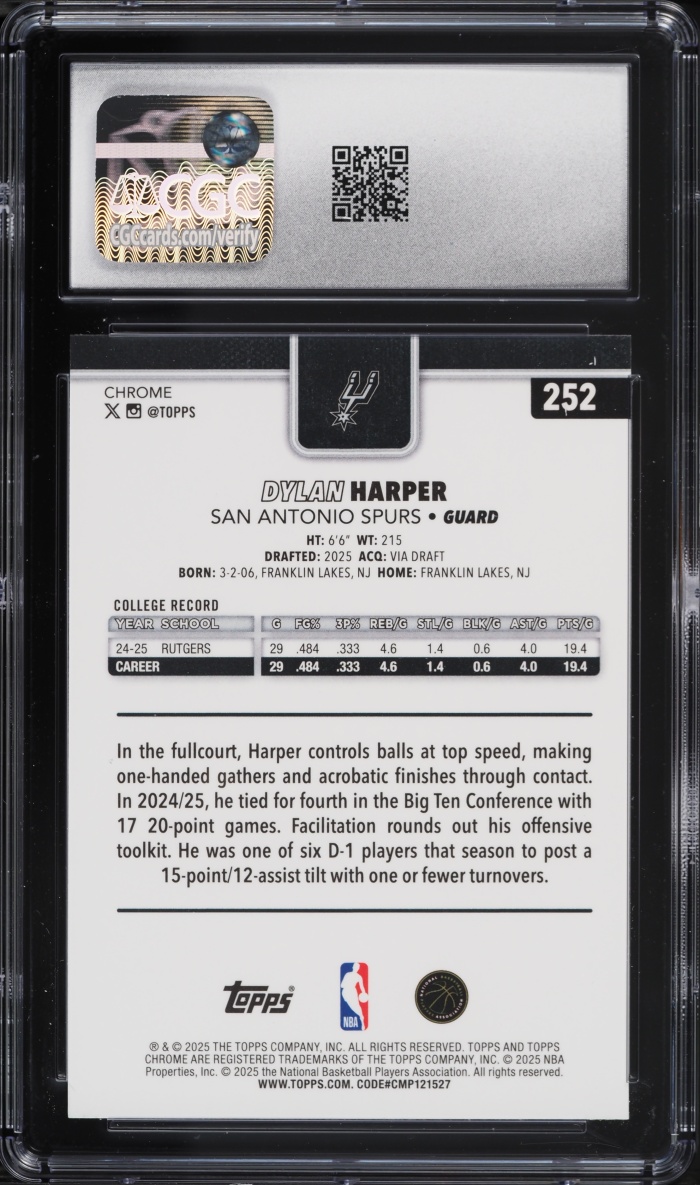 2025 Topps Chrome Dylan Harper ROOKIE #252 CGC 10 GEM MINT