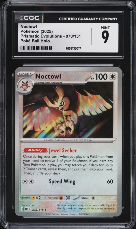 2025 Pokemon SV Prismatic Evolutions Master Ball Holo Noctowl #78 CGC 8  NM-MT on Fanatics Collect
