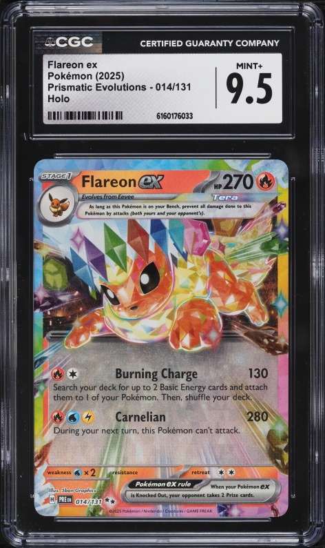 2025 Pokemon Scarlet & Violet Prismatic Evolutions Holo Flareon ex #14 CGC 9.5 MINT+