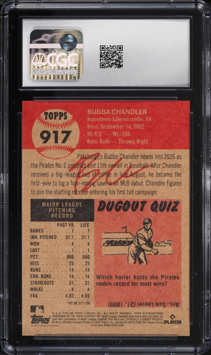 2026 Topps Living Set Bubba Chandler ROOKIE #917 CGC 10 GEM MINT