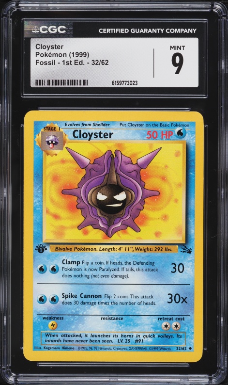 1999 Pokemon Fossil 1st Edition Cloyster #32 CGC 9 MINT