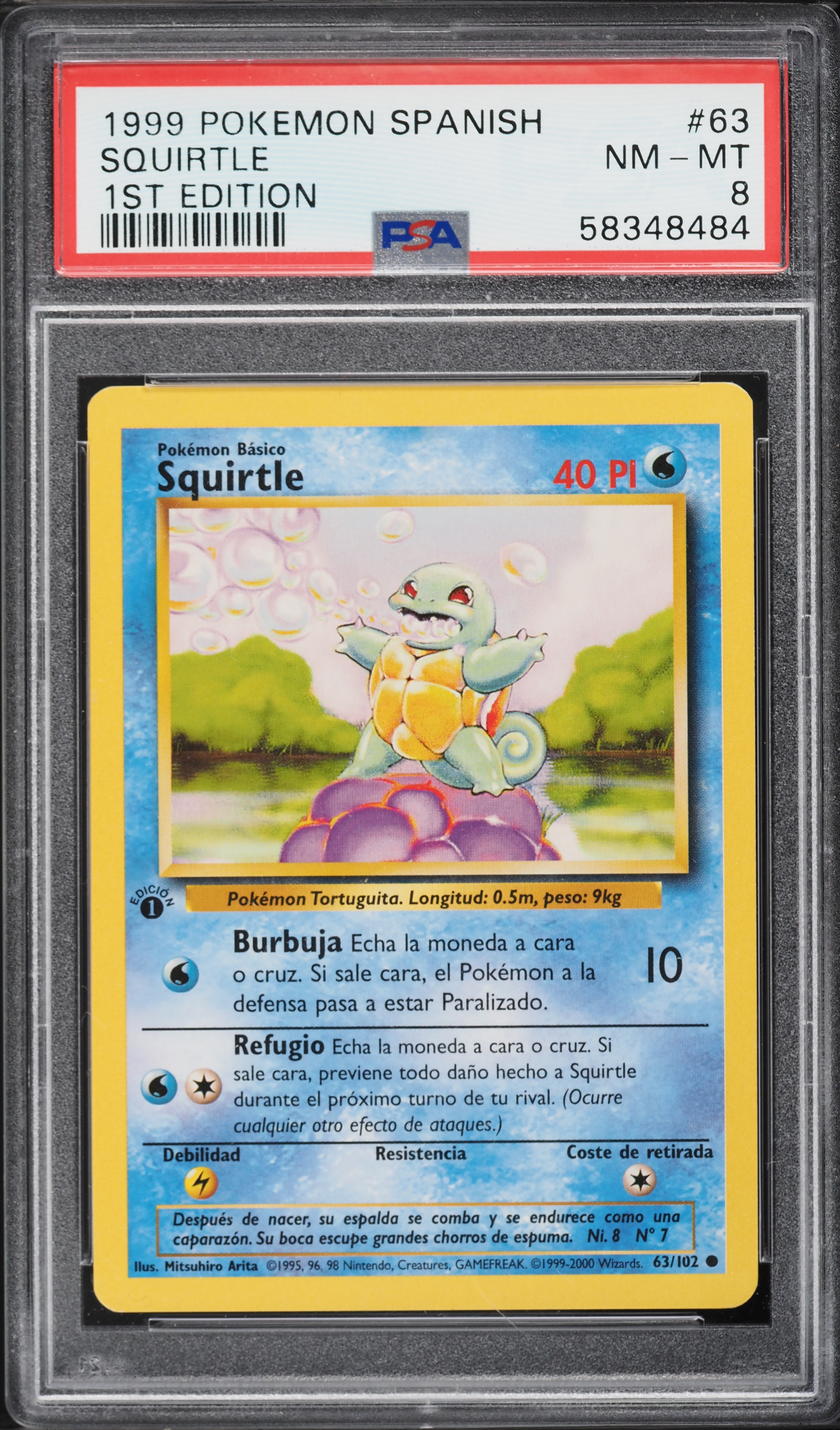 1999 Pokemon Spanish Base Set 1st Edition Squirtle #63 PSA 8 NM-MT