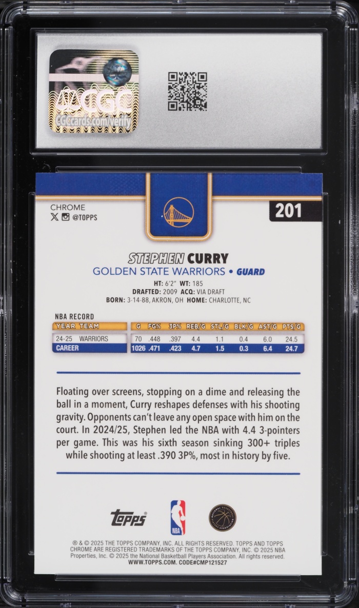 2025 Topps Chrome Variation Stephen Curry #201 CGC 7.5 NRMT+