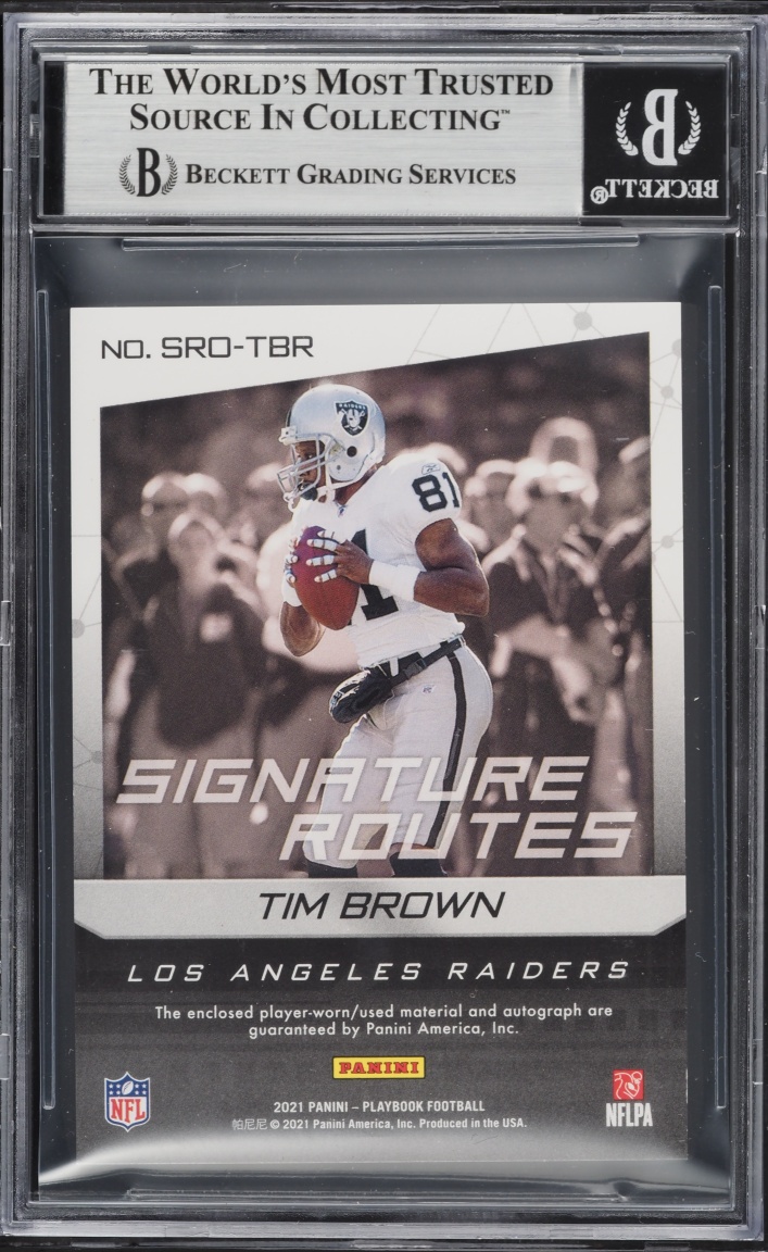 2021 Panini Playbook Signature Routes Platinum Tim Brown PATCH AUTO /49 #SRO-TBR BGS 8 NM-MT