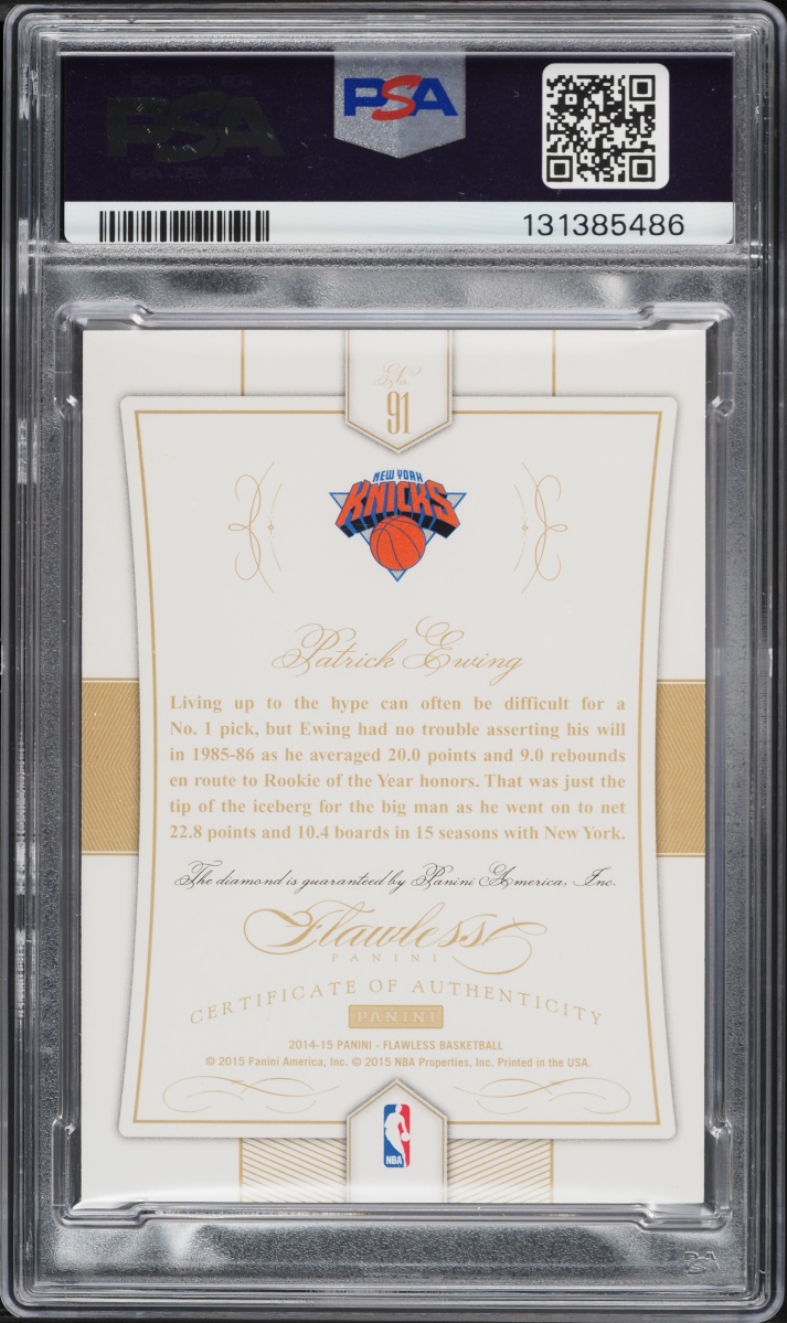 2014 Panini Flawless Diamond Gems Patrick Ewing /20 #91 PSA 10 GEM MINT