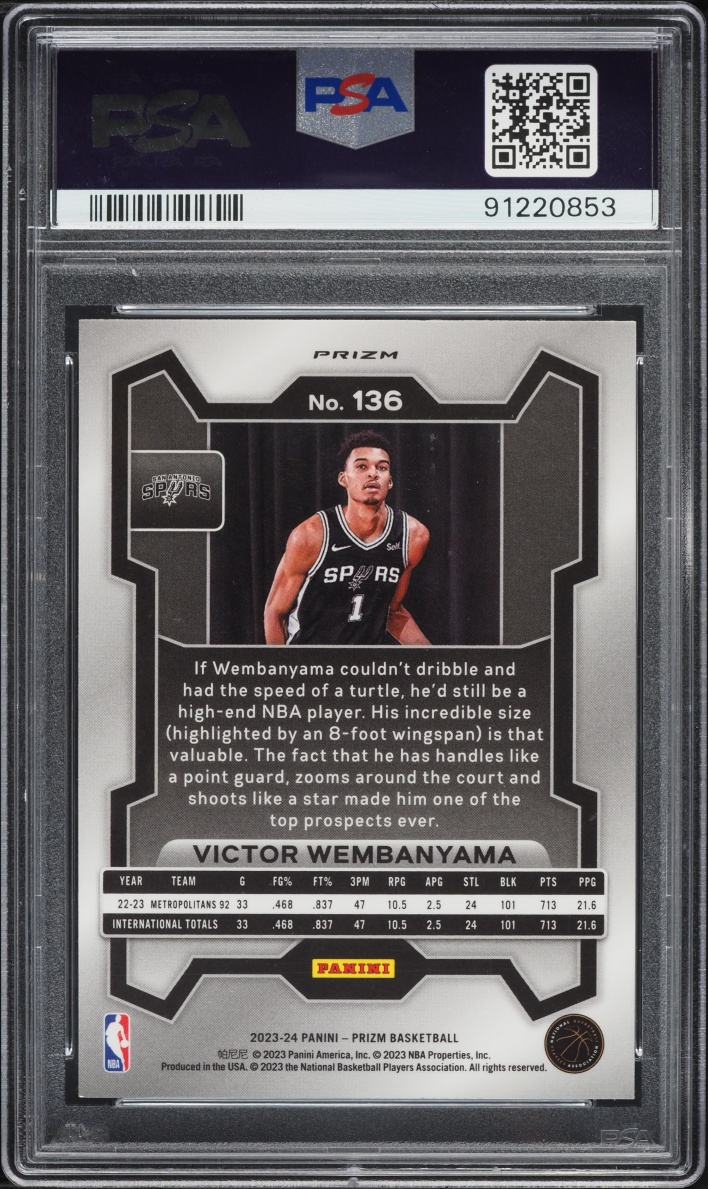 2023 Panini Prizm Silver Victor Wembanyama ROOKIE #136 PSA 10 GEM MINT