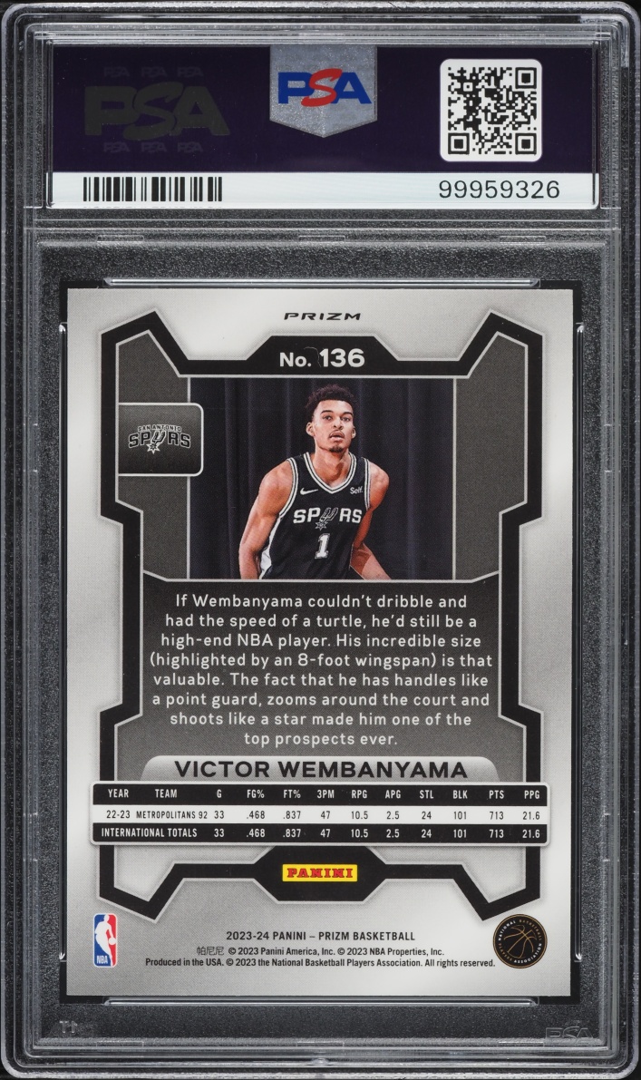 2023 Panini Prizm Silver Victor Wembanyama ROOKIE #136 PSA 10 GEM MINT