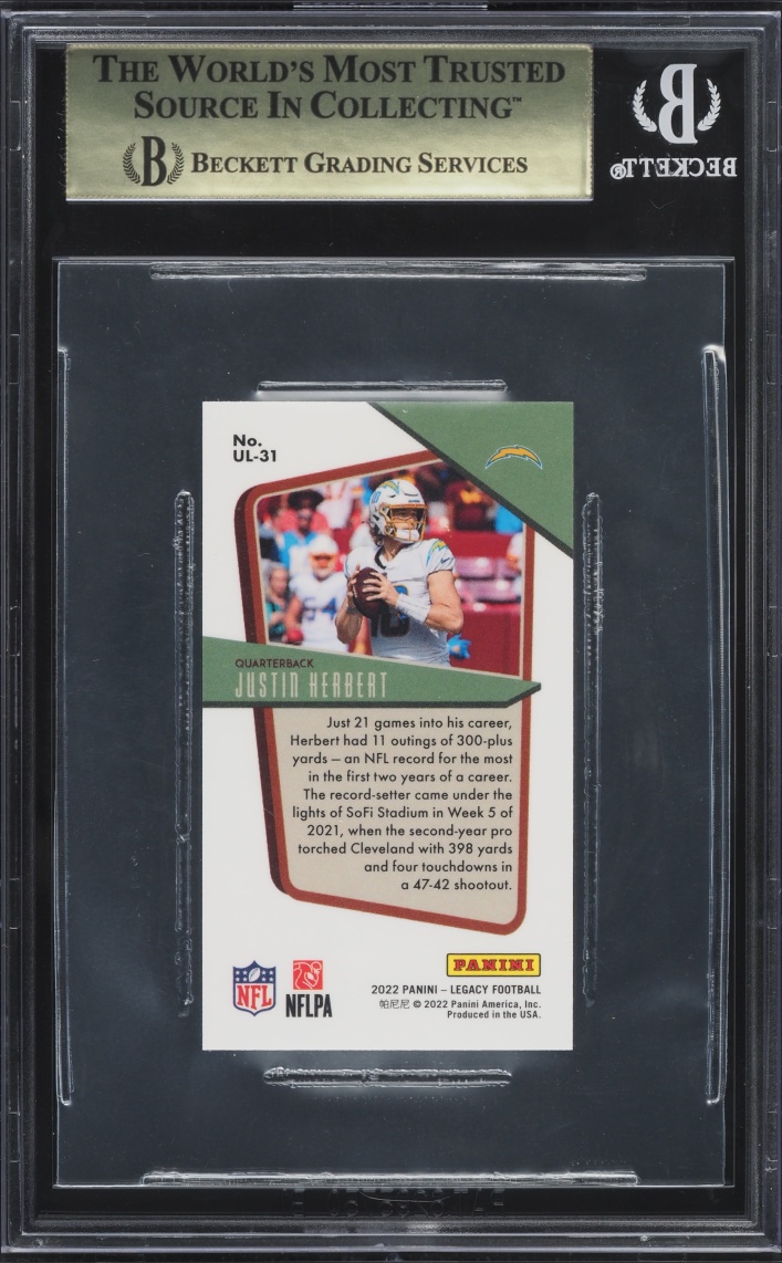 2022 Panini Legacy Under The Lights Premium Silver Mini Justin Herbert #UL-31 BGS 9.5 GEM MINT