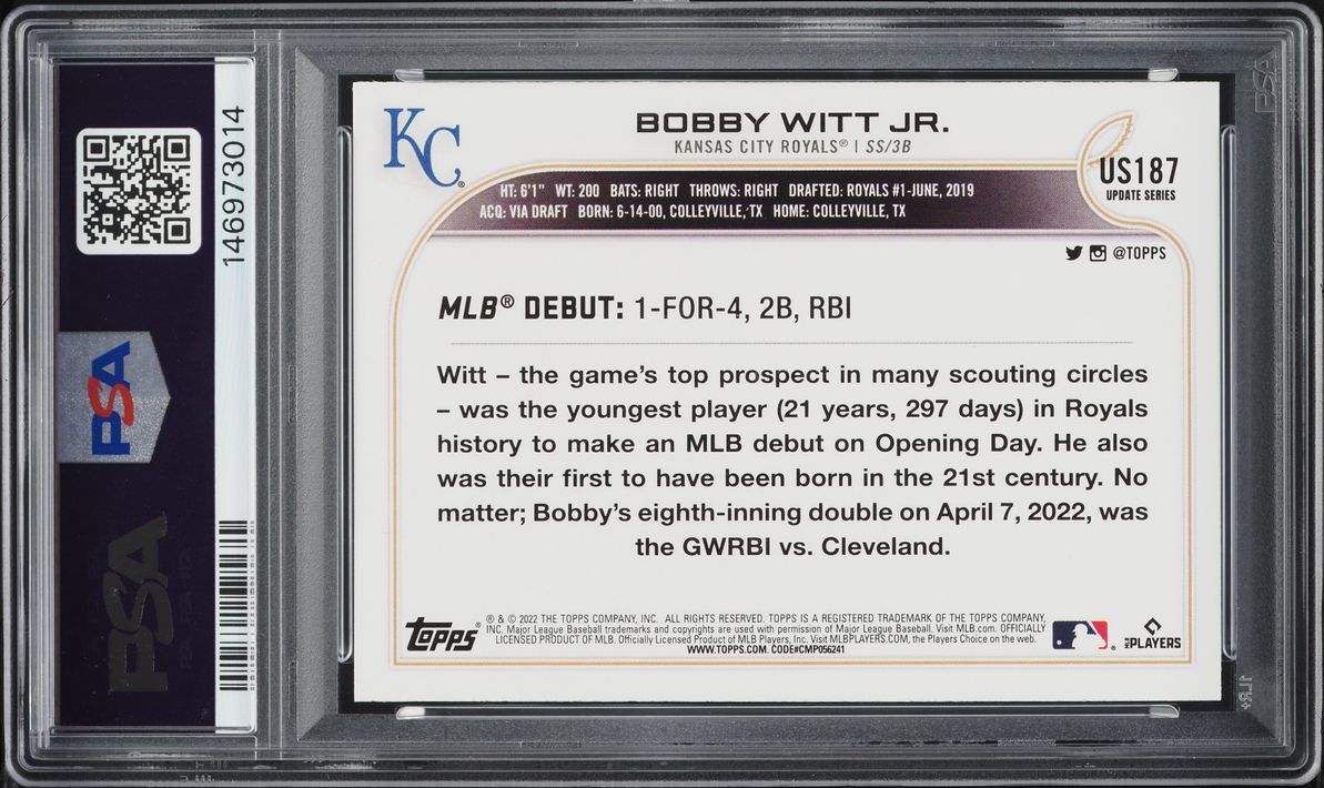 2022 Topps Update Bobby Witt Jr. ROOKIE #US187 PSA 9 MINT