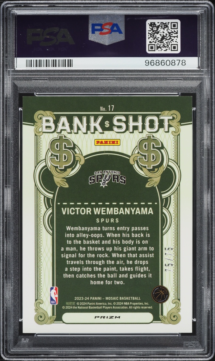 2023 Panini Mosaic Bank Shot Teal Victor Wembanyama ROOKIE 75/75 #17 PSA 9 MINT