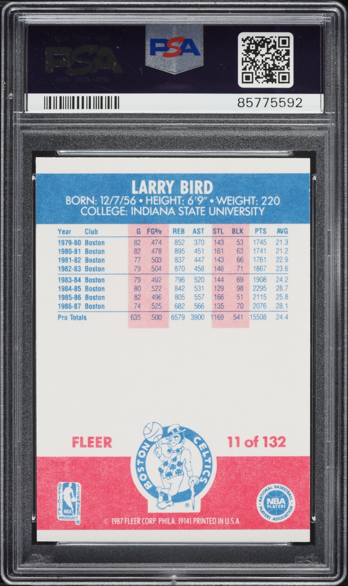 1987 Fleer Basketball Larry Bird #11 PSA 7 NRMT